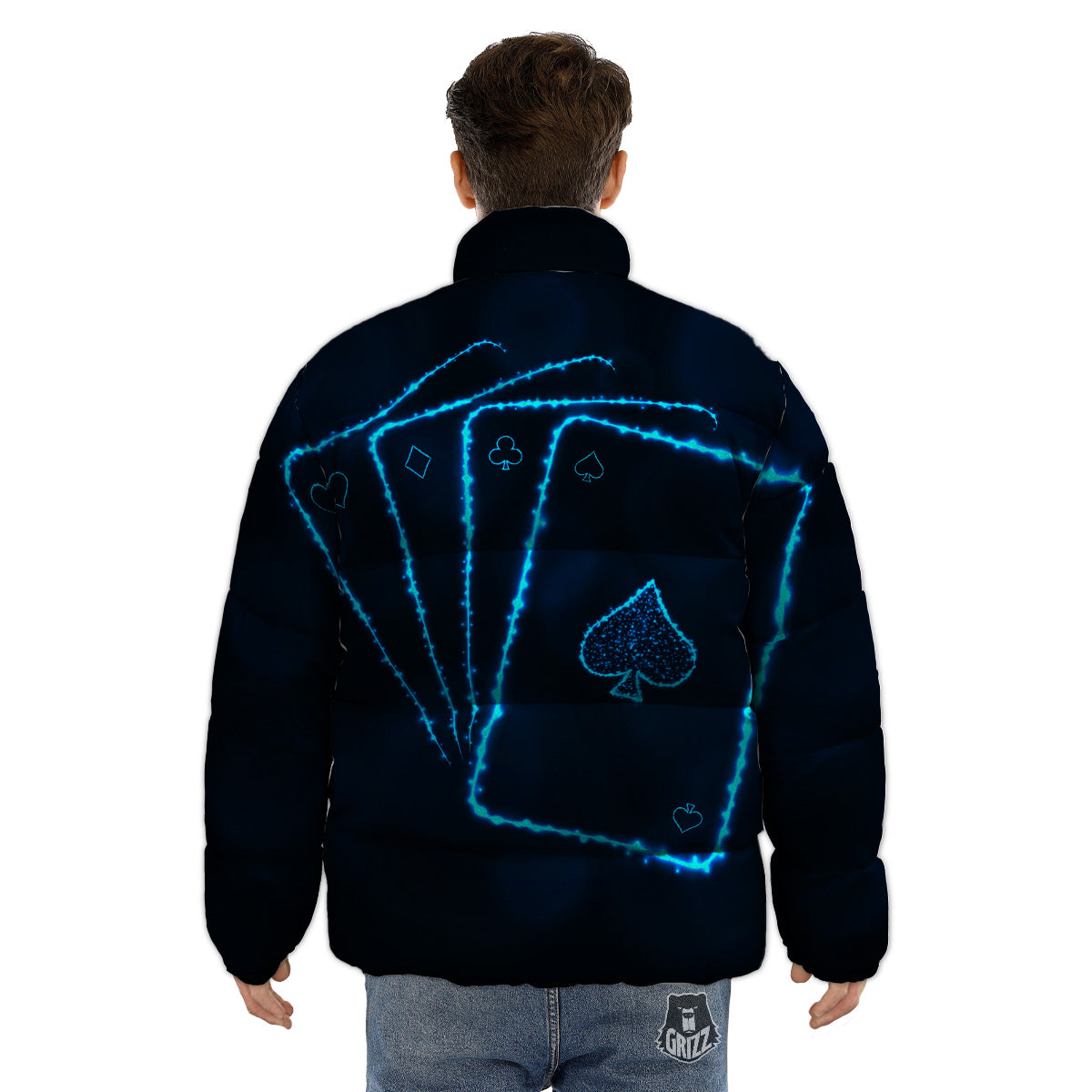 Ace Card Blue Print Puffer Jacket-grizzshop