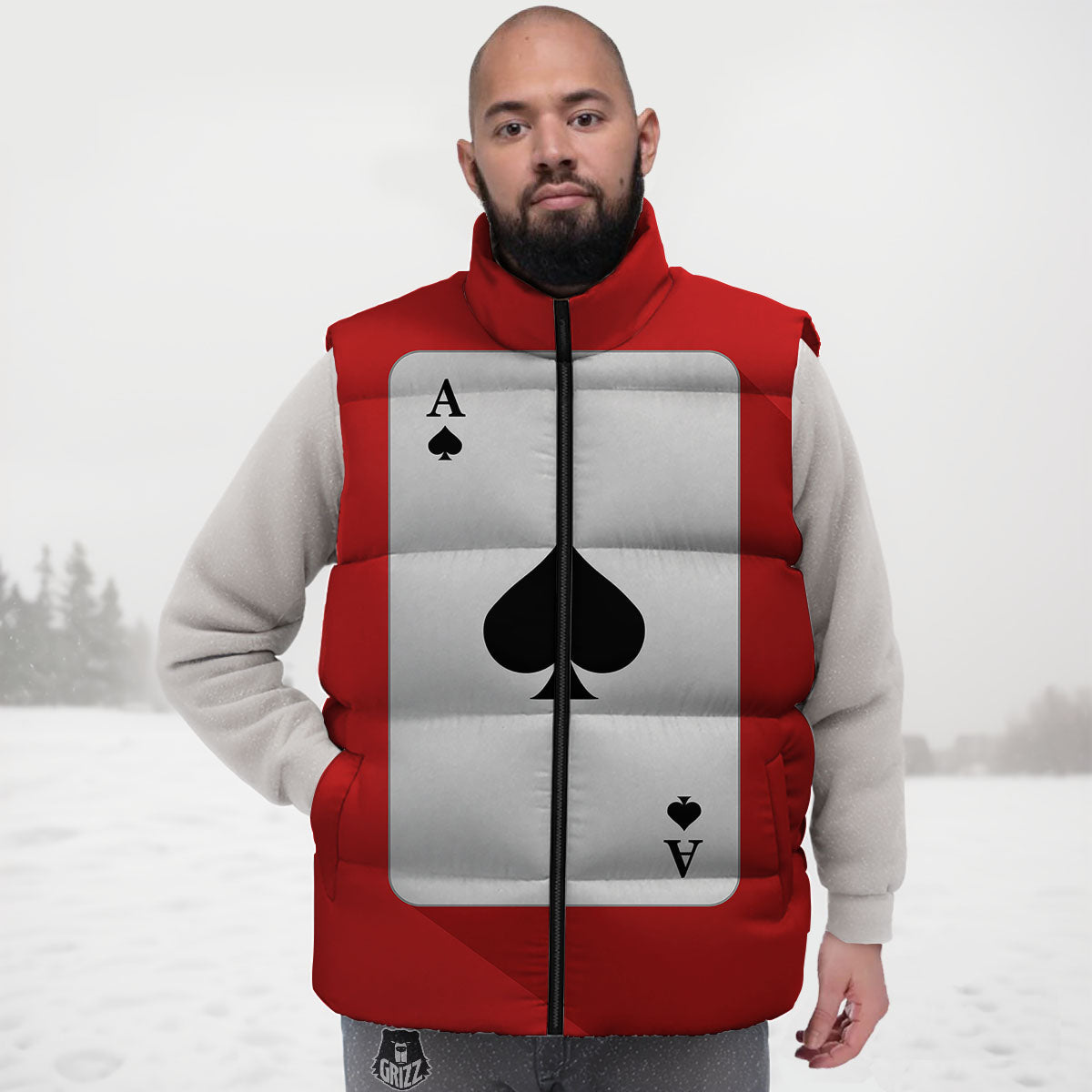 Ace Cards Print Down Vest-grizzshop