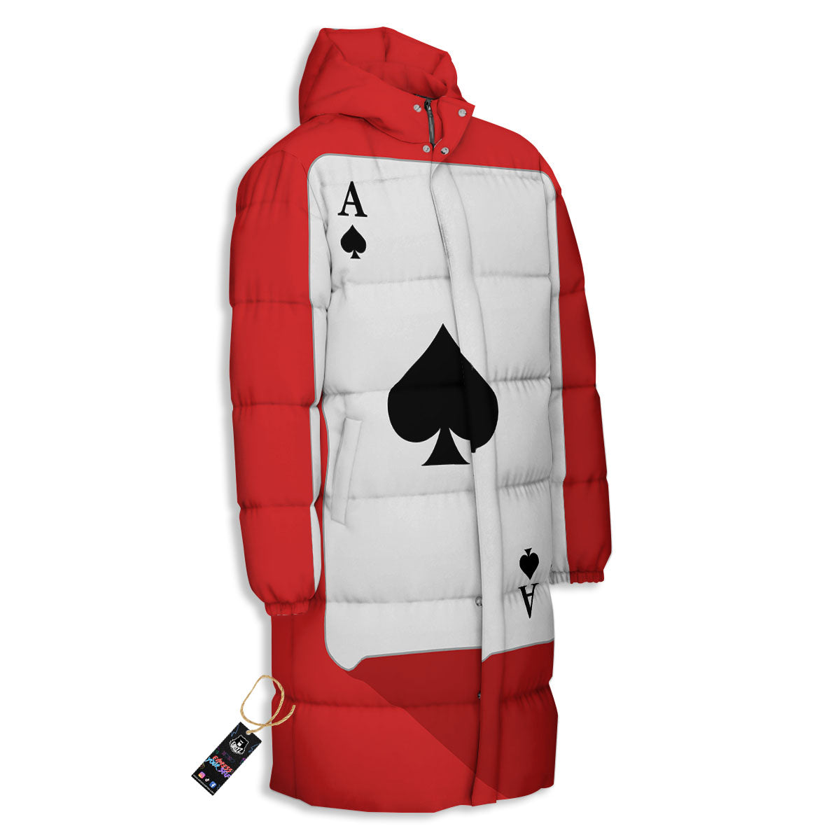 Ace Cards Print Long Down Jacket-grizzshop