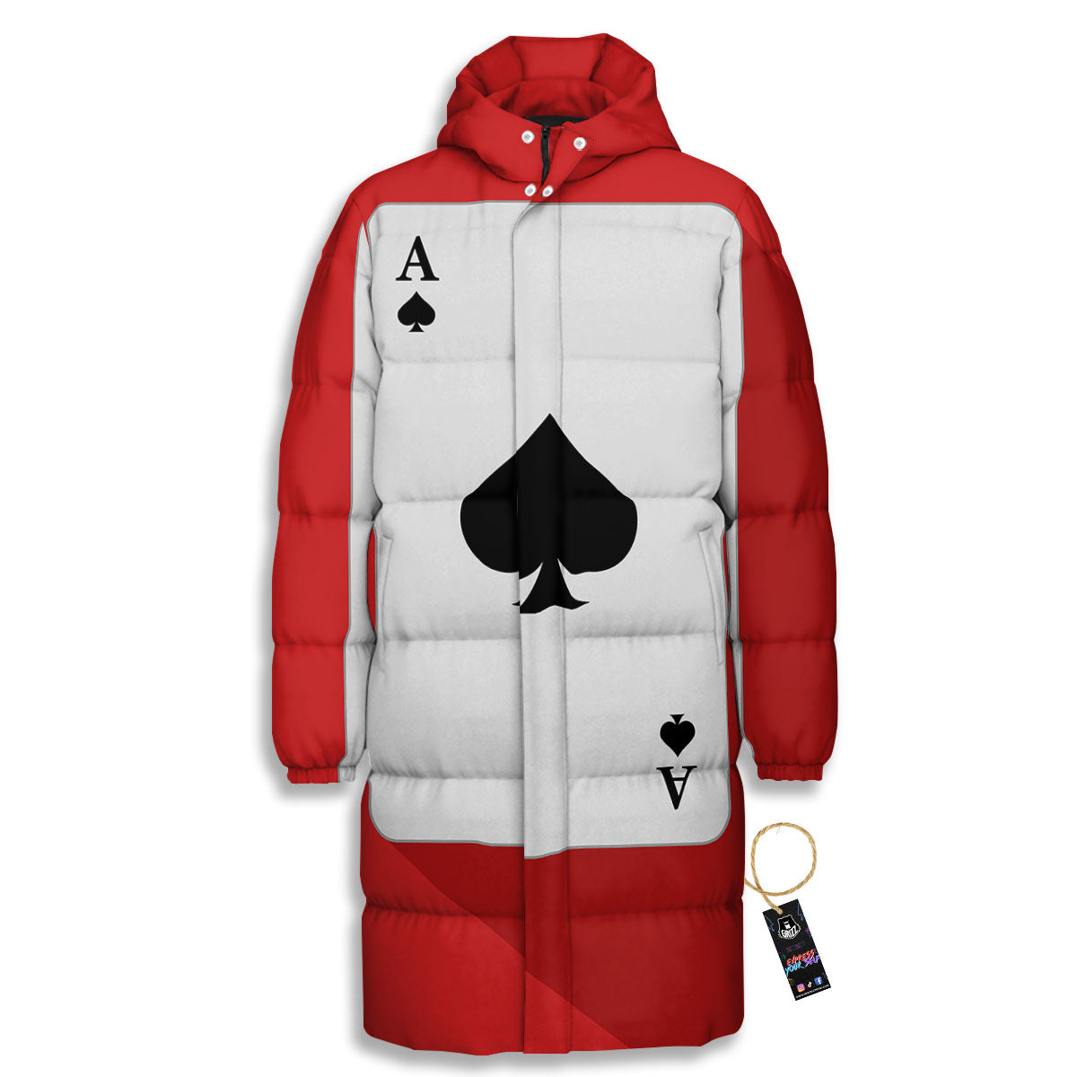 Ace Cards Print Long Down Jacket-grizzshop