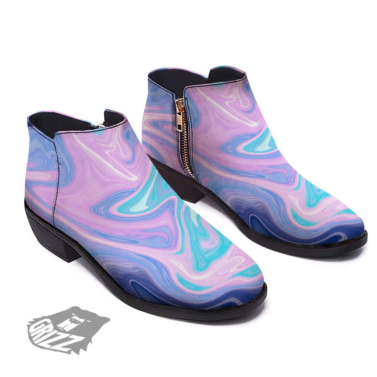 Acid Melt Blue And Pink Print Ankle Boots-grizzshop