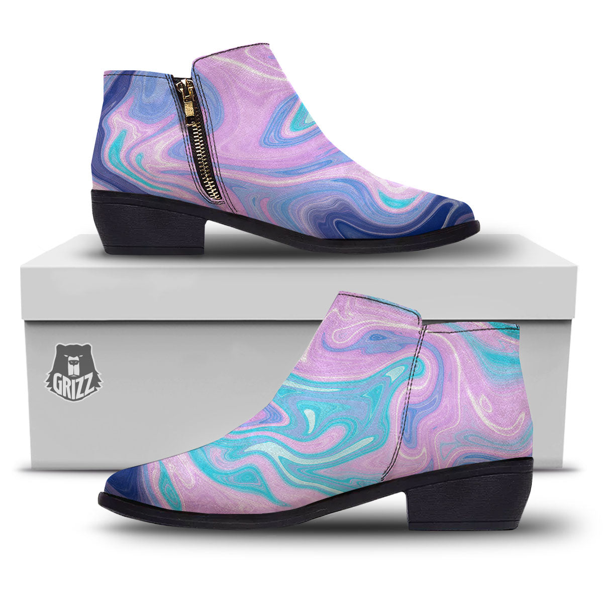 Acid Melt Blue And Pink Print Ankle Boots-grizzshop