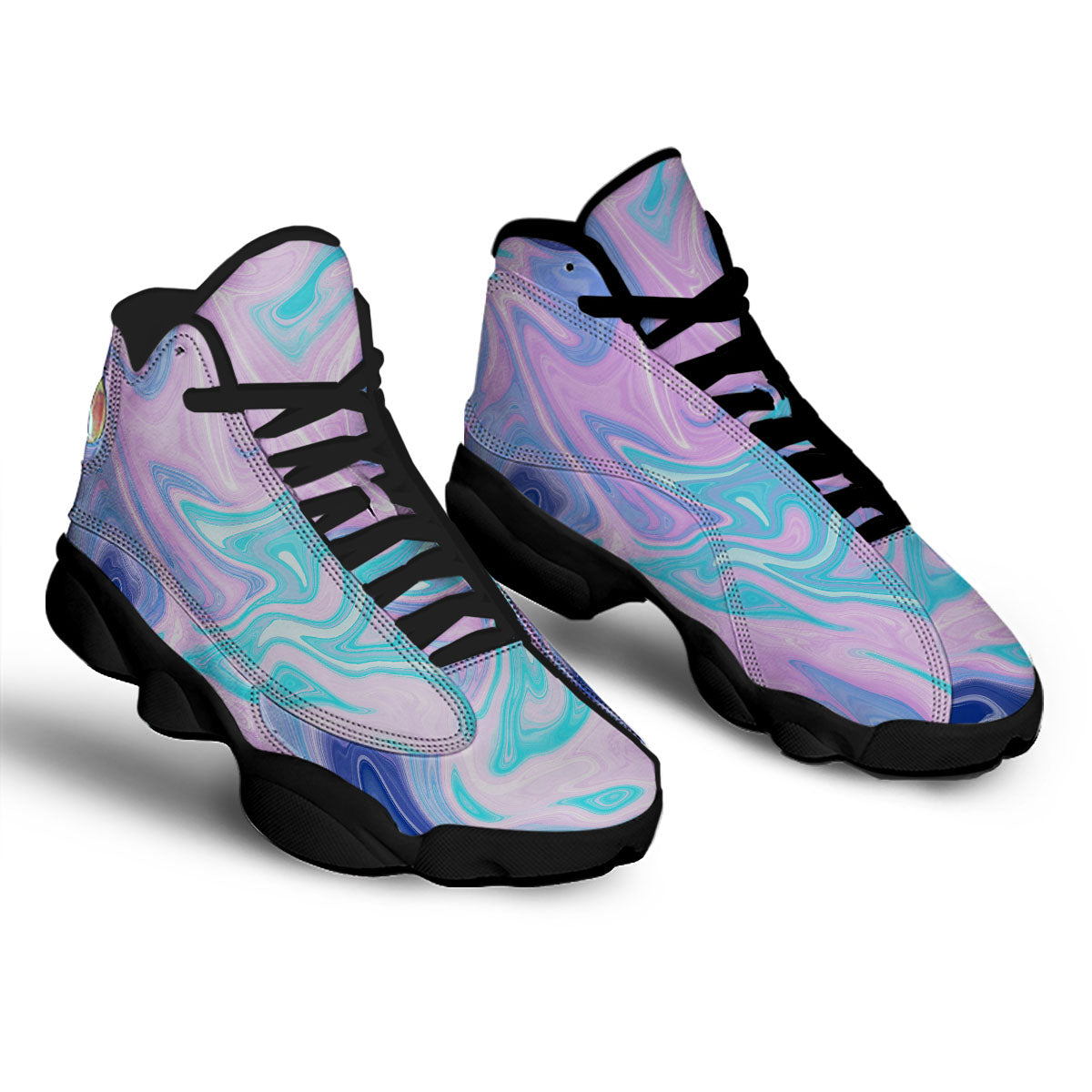 Acid Melt Blue And Pink Print Black Basketball Shoes-grizzshop