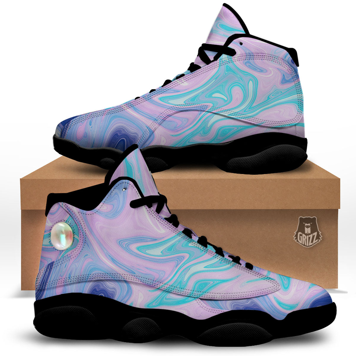 Acid Melt Blue And Pink Print Black Basketball Shoes-grizzshop