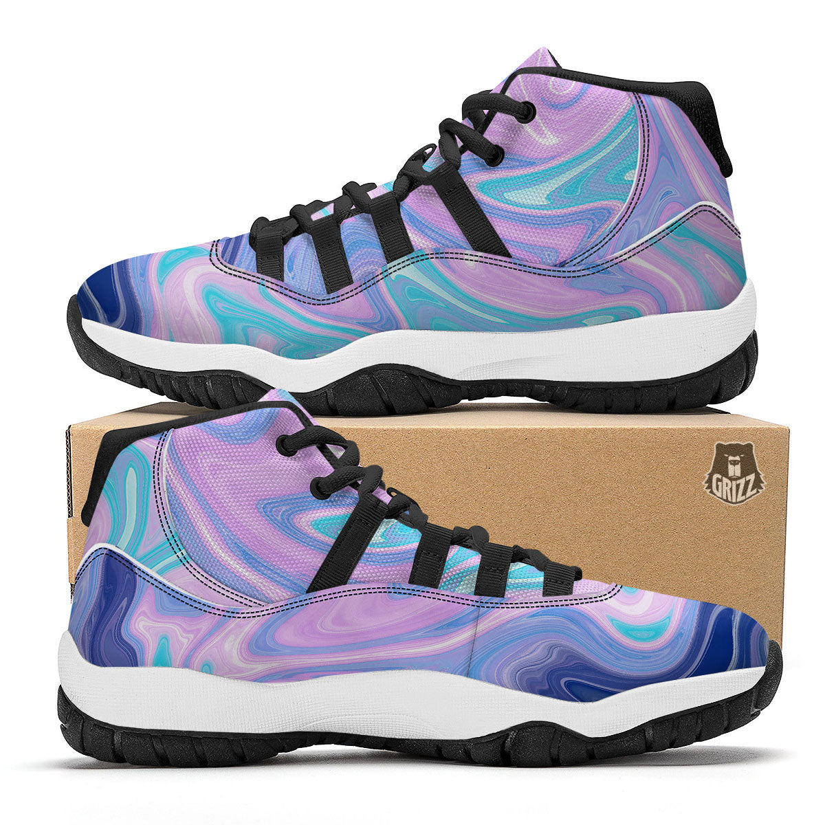 Acid Melt Blue And Pink Print Black Bball Shoes-grizzshop