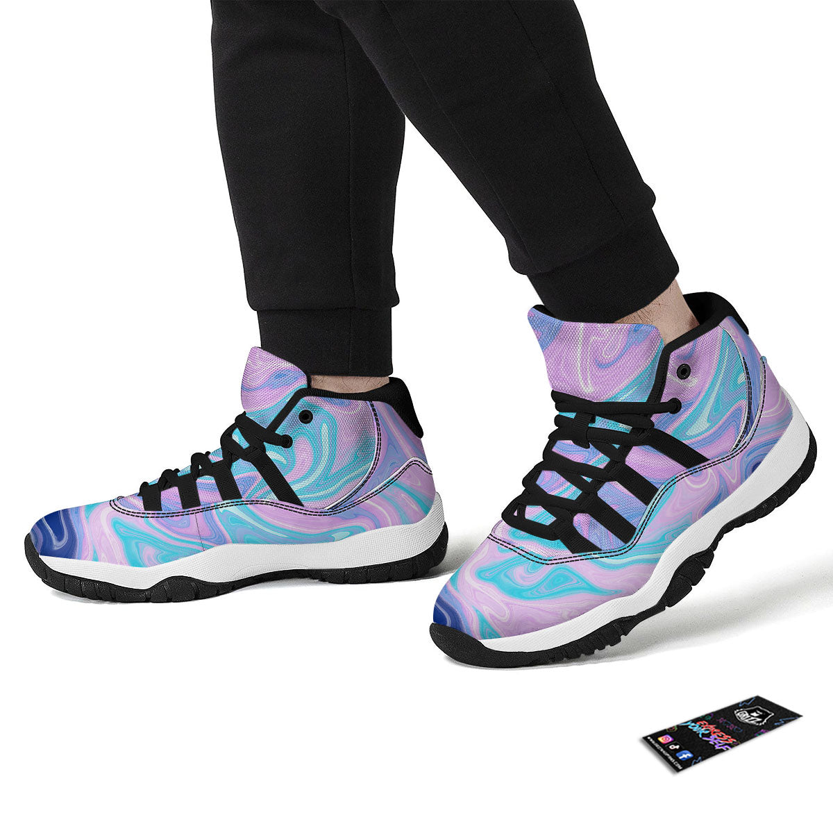 Acid Melt Blue And Pink Print Black Bball Shoes-grizzshop