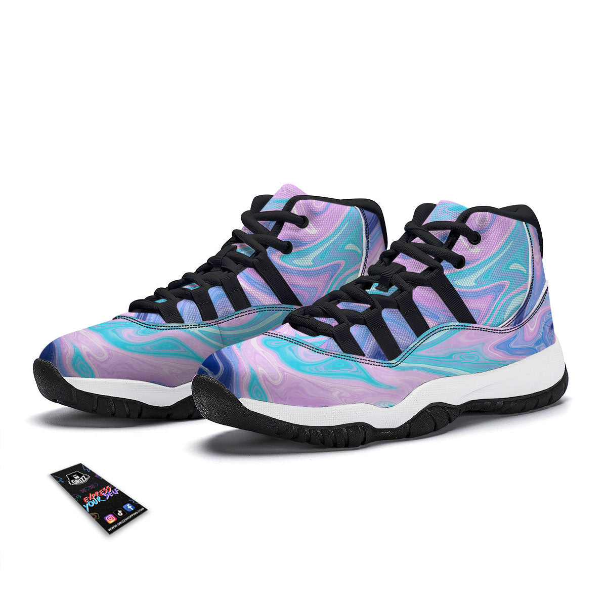 Acid Melt Blue And Pink Print Black Bball Shoes-grizzshop