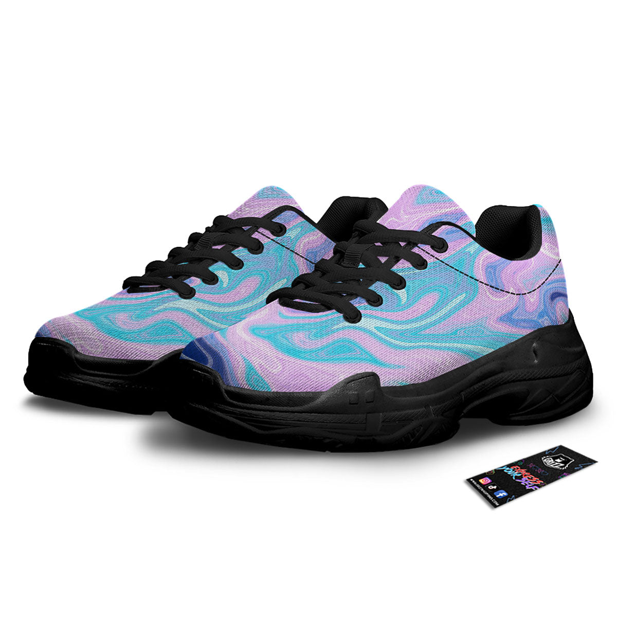 Acid Melt Blue And Pink Print Black Chunky Shoes-grizzshop