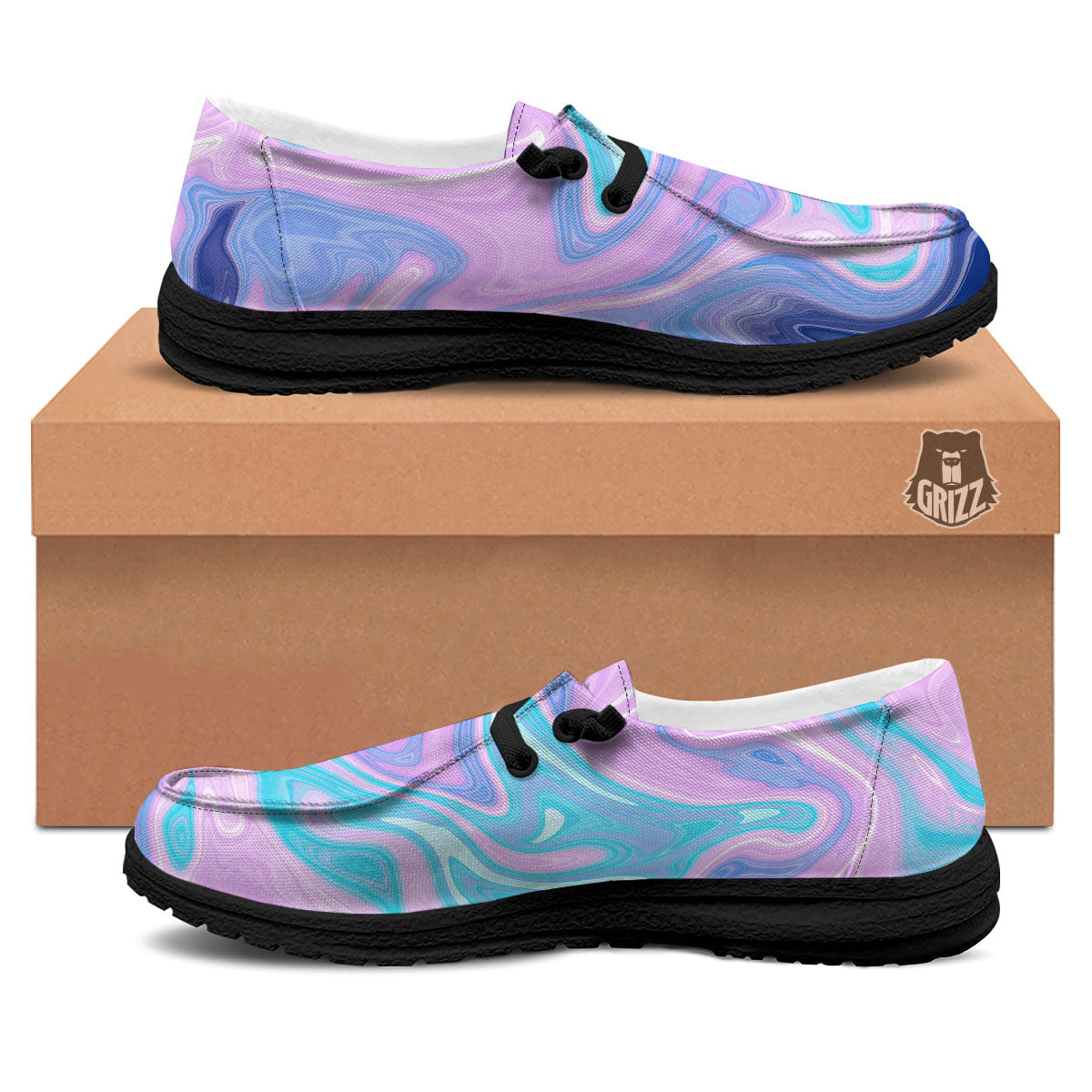 Acid Melt Blue And Pink Print Black Loafers-grizzshop