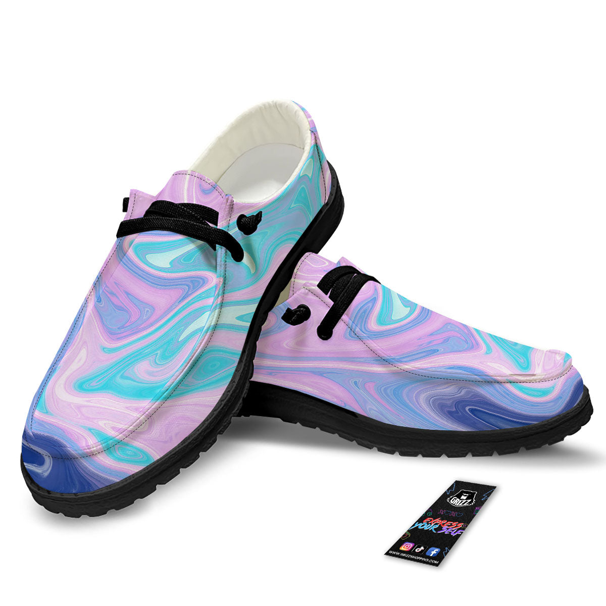 Acid Melt Blue And Pink Print Black Loafers-grizzshop