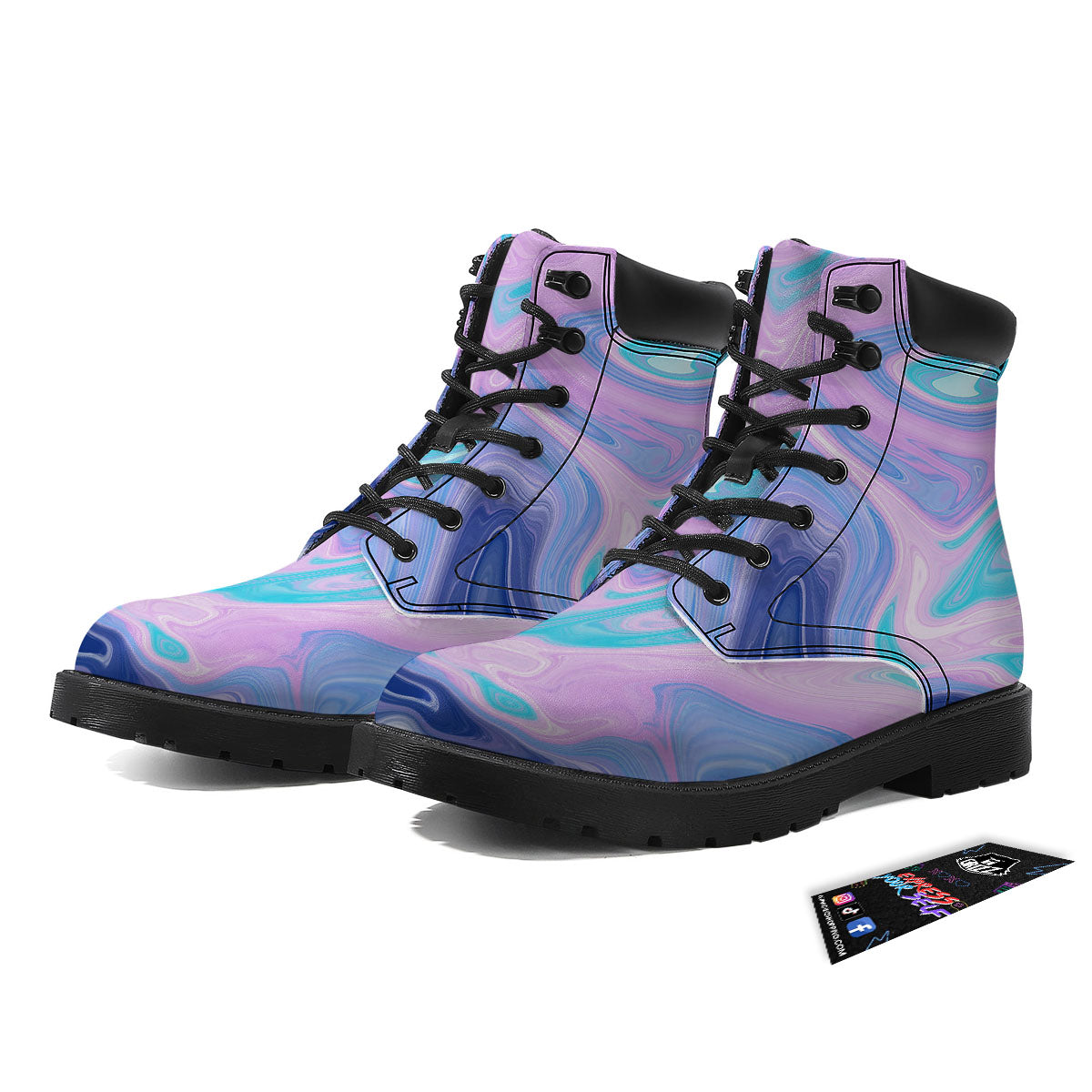 Acid Melt Blue And Pink Print Boots-grizzshop