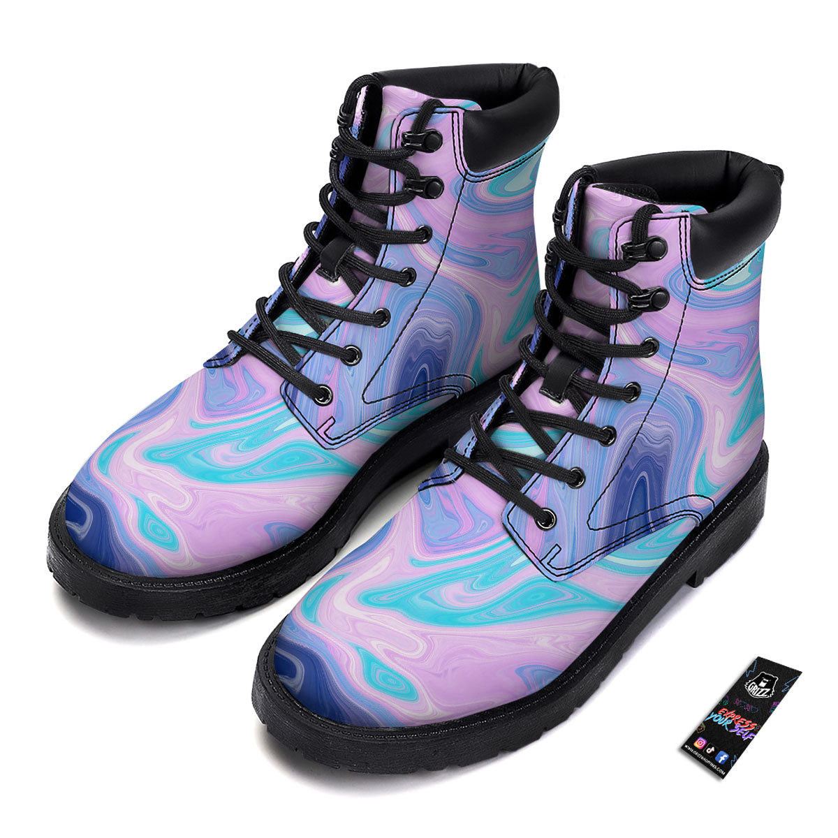 Acid Melt Blue And Pink Print Boots-grizzshop