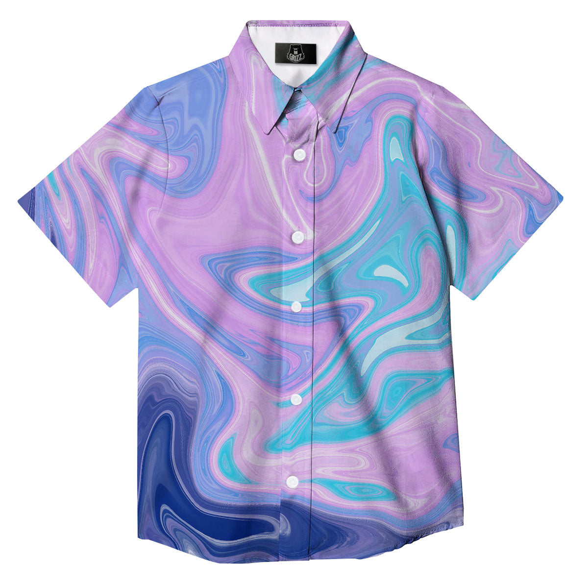 Acid Melt Blue And Pink Print Button Up Shirt-grizzshop