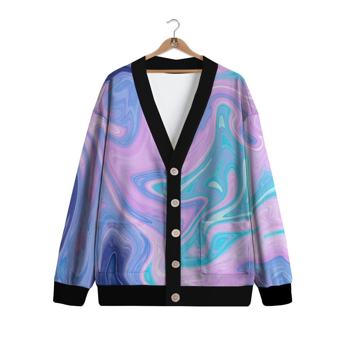 Acid Melt Blue And Pink Print Cardigan-grizzshop