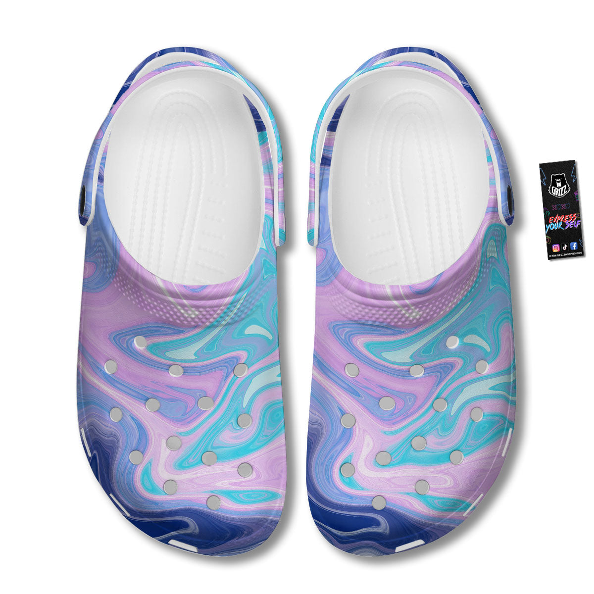 Acid Melt Blue And Pink Print Clog-grizzshop