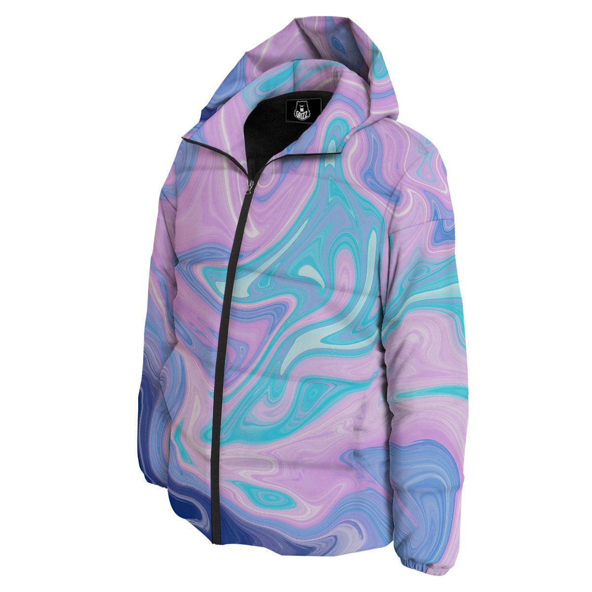 Acid Melt Blue And Pink Print Down Jacket-grizzshop