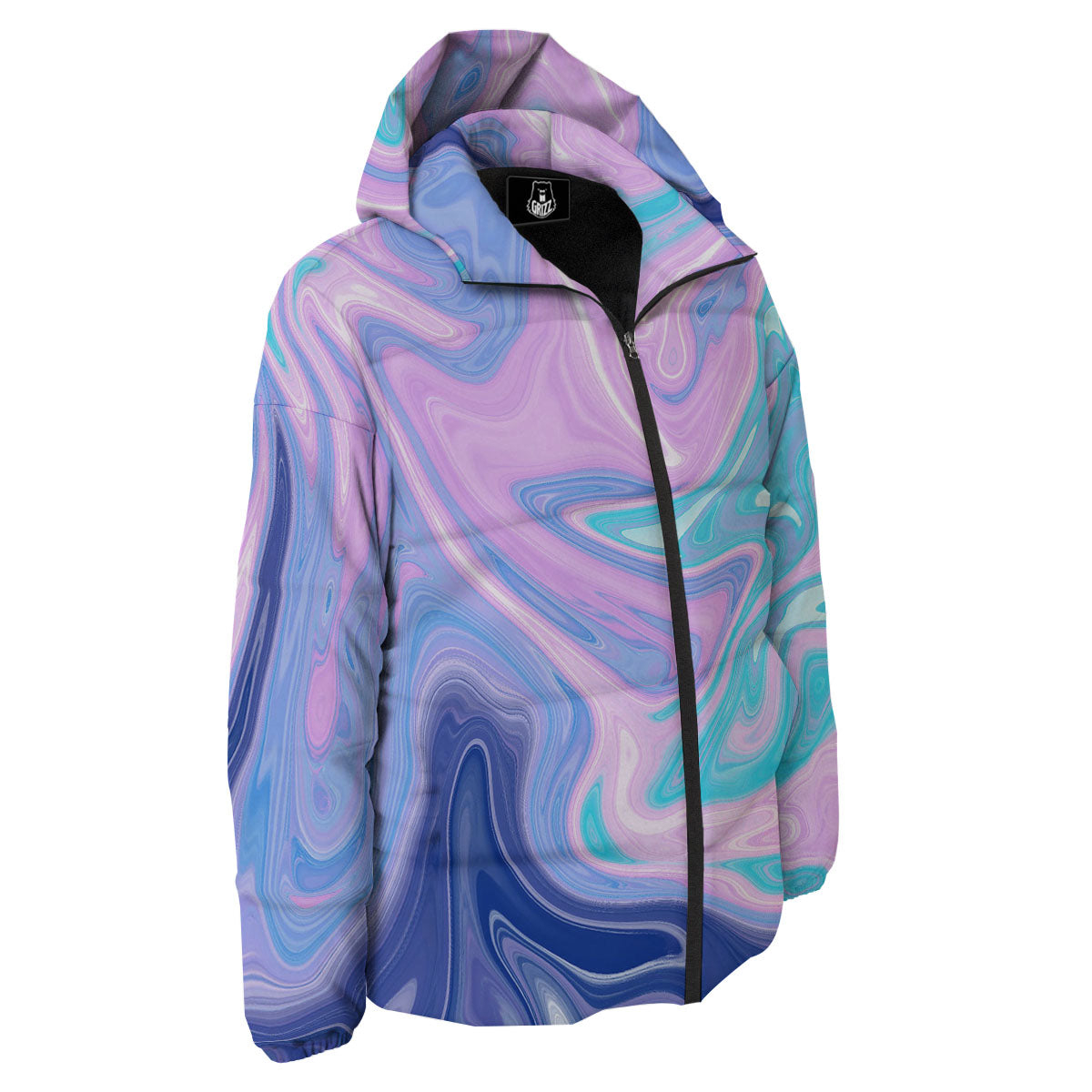 Acid Melt Blue And Pink Print Down Jacket-grizzshop