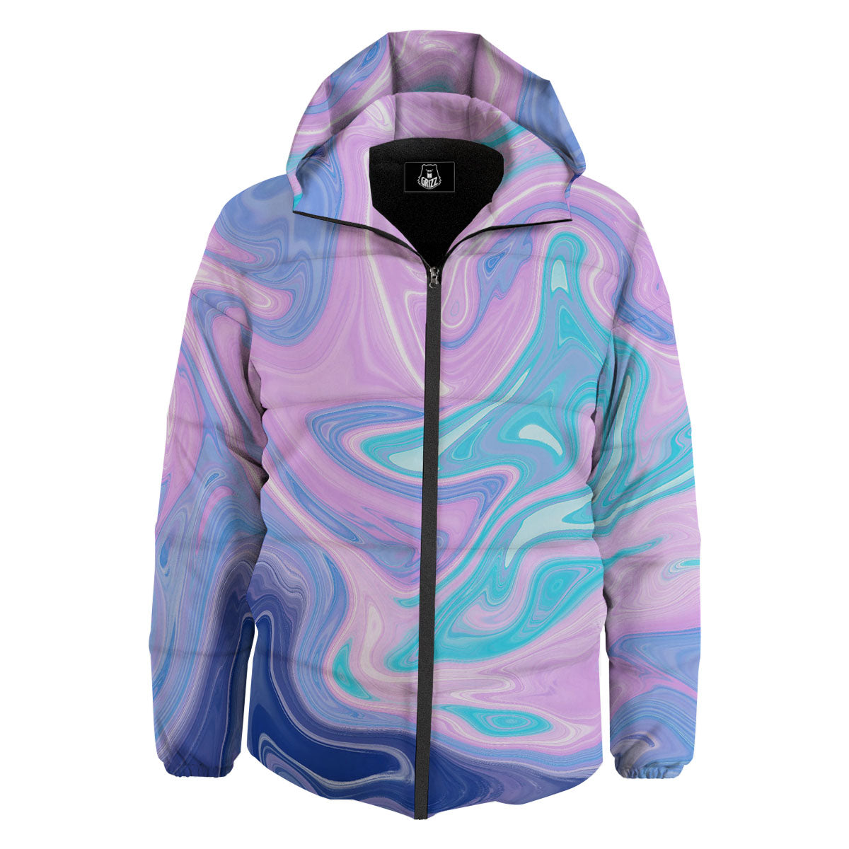 Acid Melt Blue And Pink Print Down Jacket-grizzshop