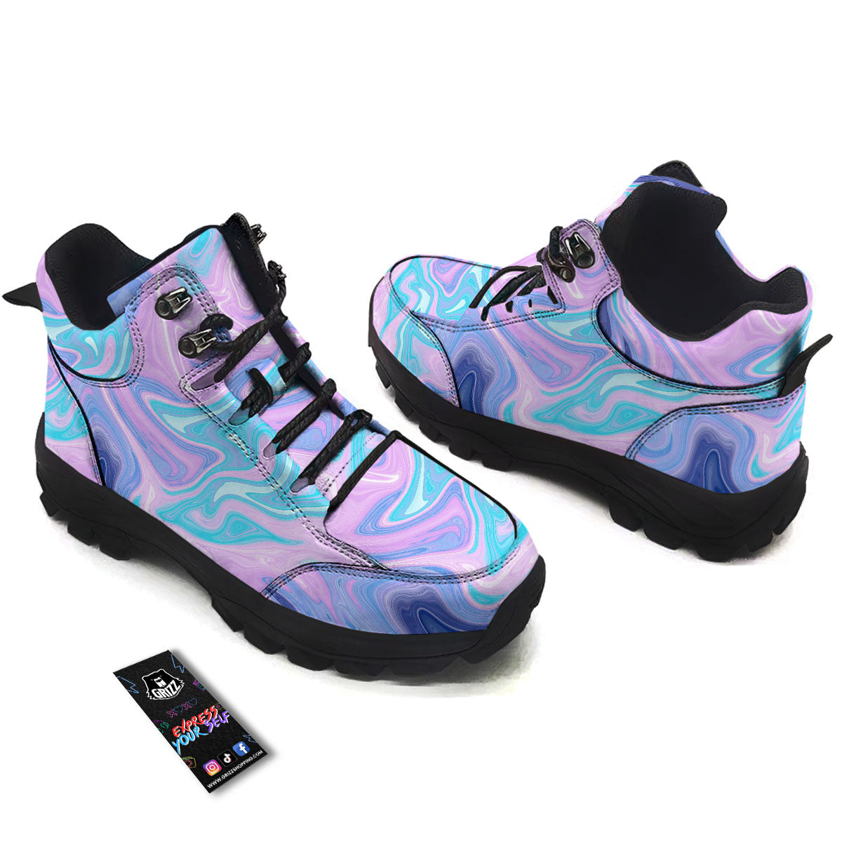 Acid Melt Blue And Pink Print Hiking Shoes-grizzshop