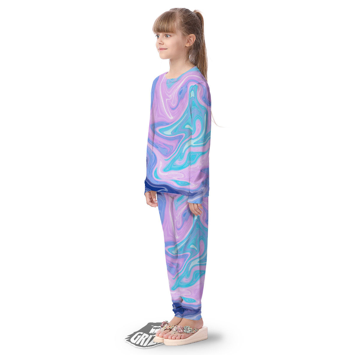 Acid Melt Blue And Pink Print Kid's Pajamas-grizzshop