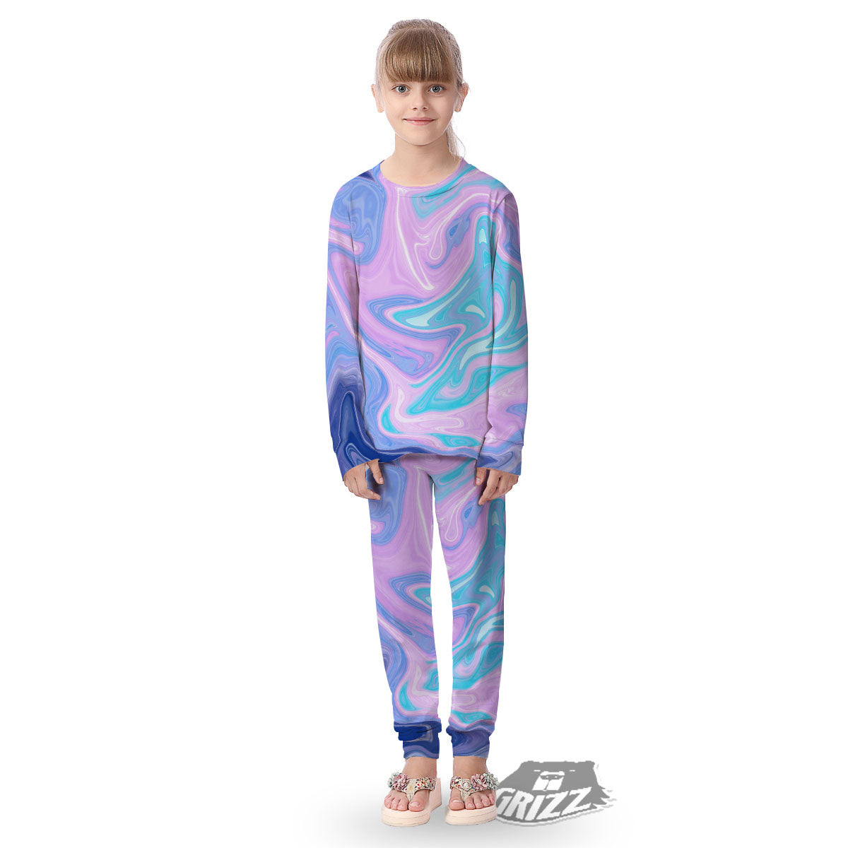 Acid Melt Blue And Pink Print Kid's Pajamas-grizzshop