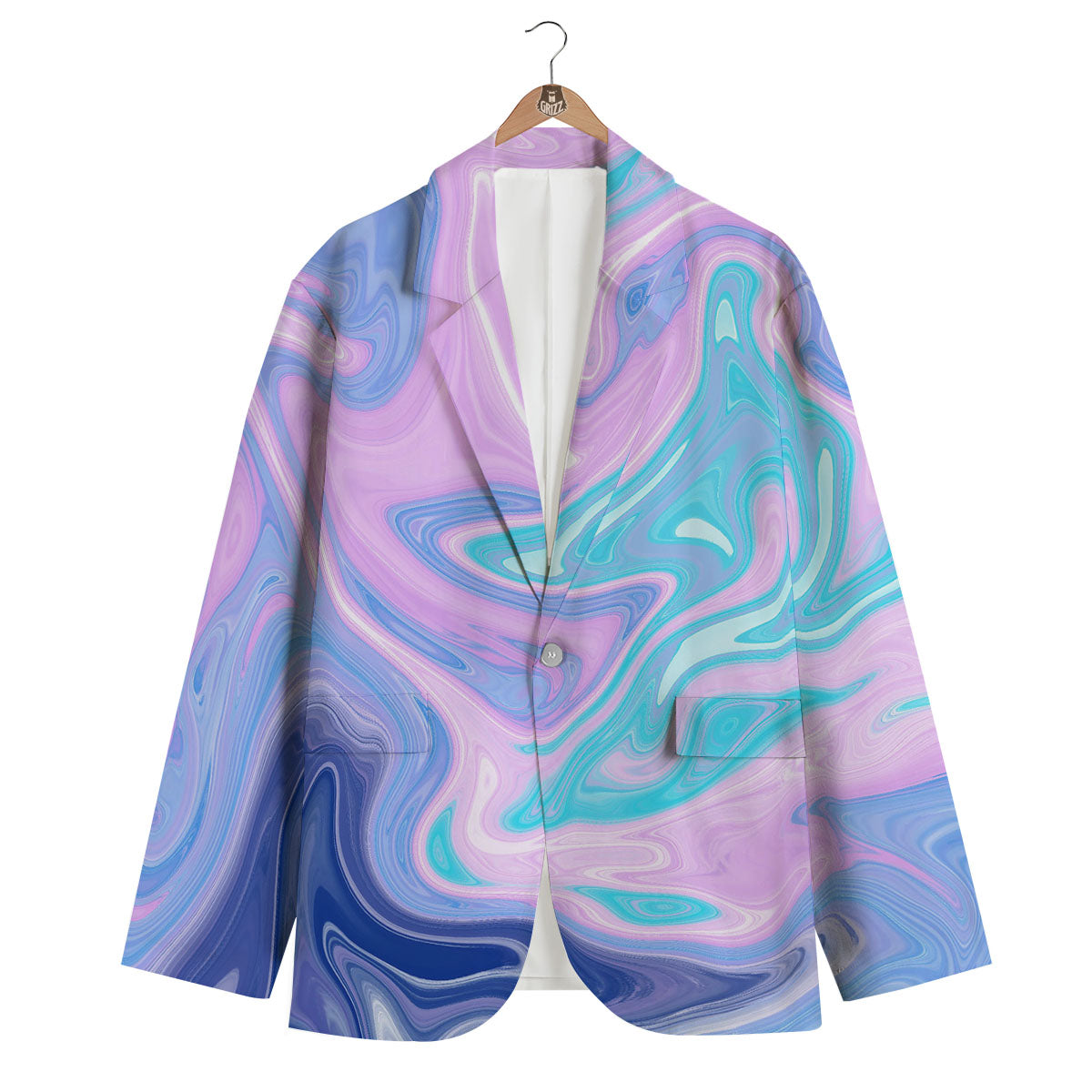 Acid Melt Blue And Pink Print Men's Blazer-grizzshop