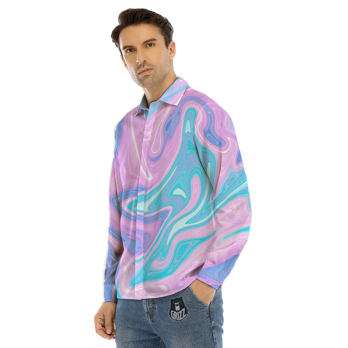 Acid Melt Blue And Pink Print Men's Dress Shirts-grizzshop
