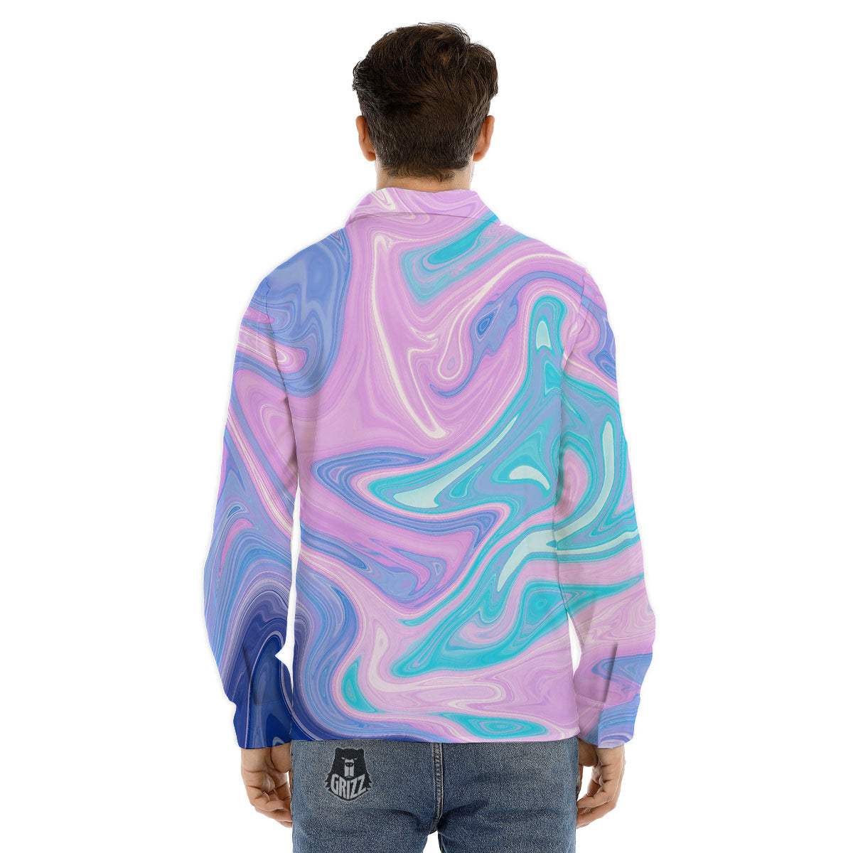 Acid Melt Blue And Pink Print Men's Dress Shirts-grizzshop