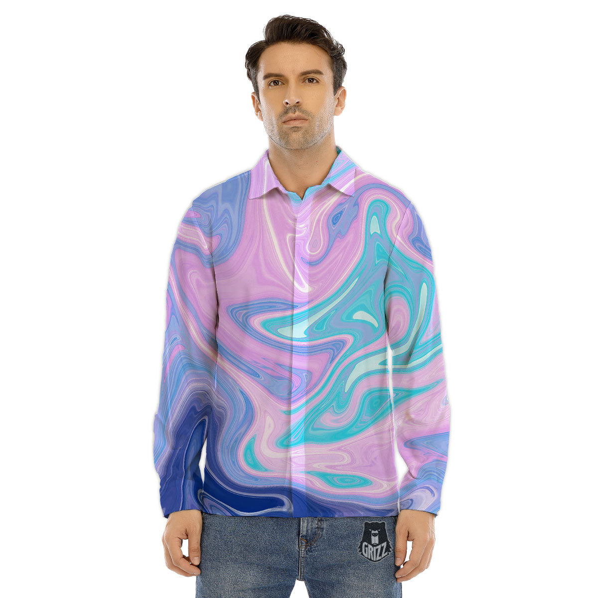 Acid Melt Blue And Pink Print Men's Dress Shirts-grizzshop