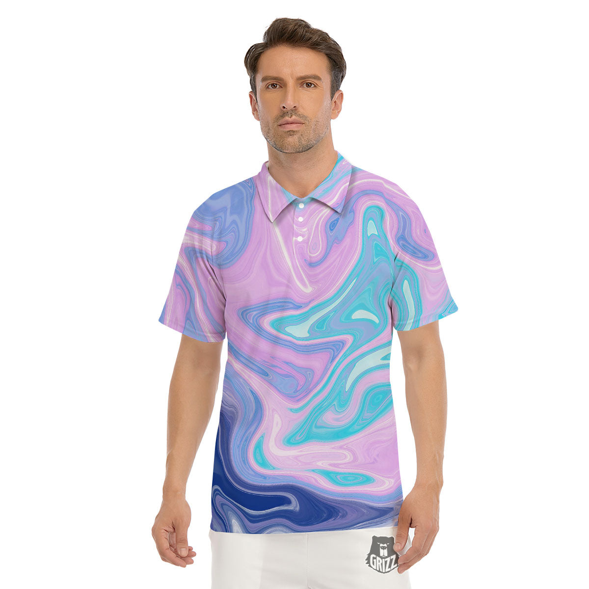 Acid Melt Blue And Pink Print Men's Golf Shirts-grizzshop