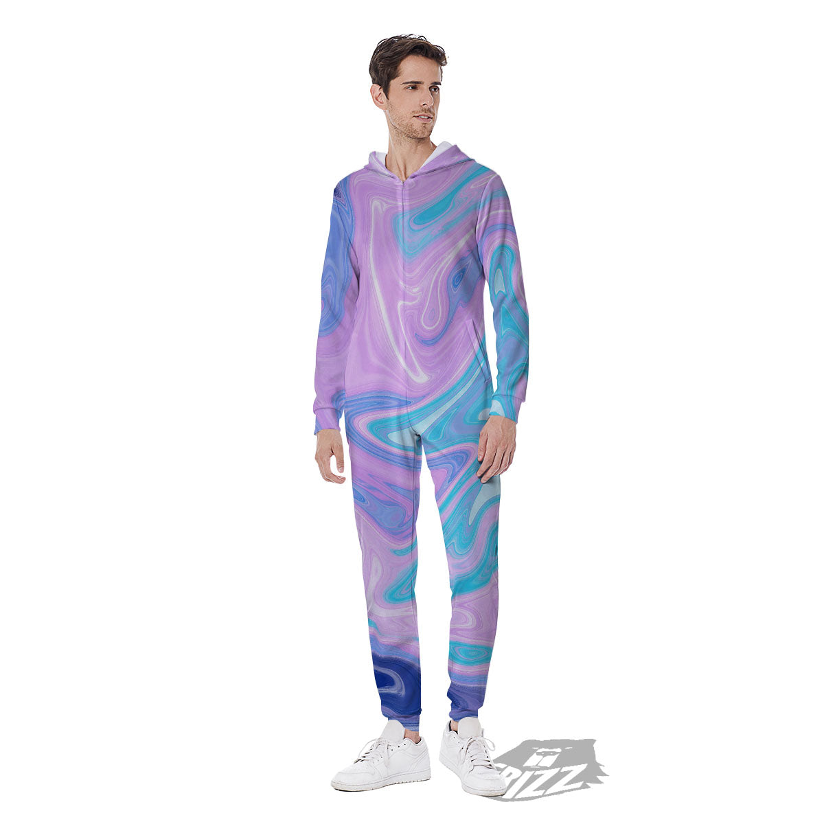 Acid Melt Blue And Pink Print Men's Jumpsuit-grizzshop