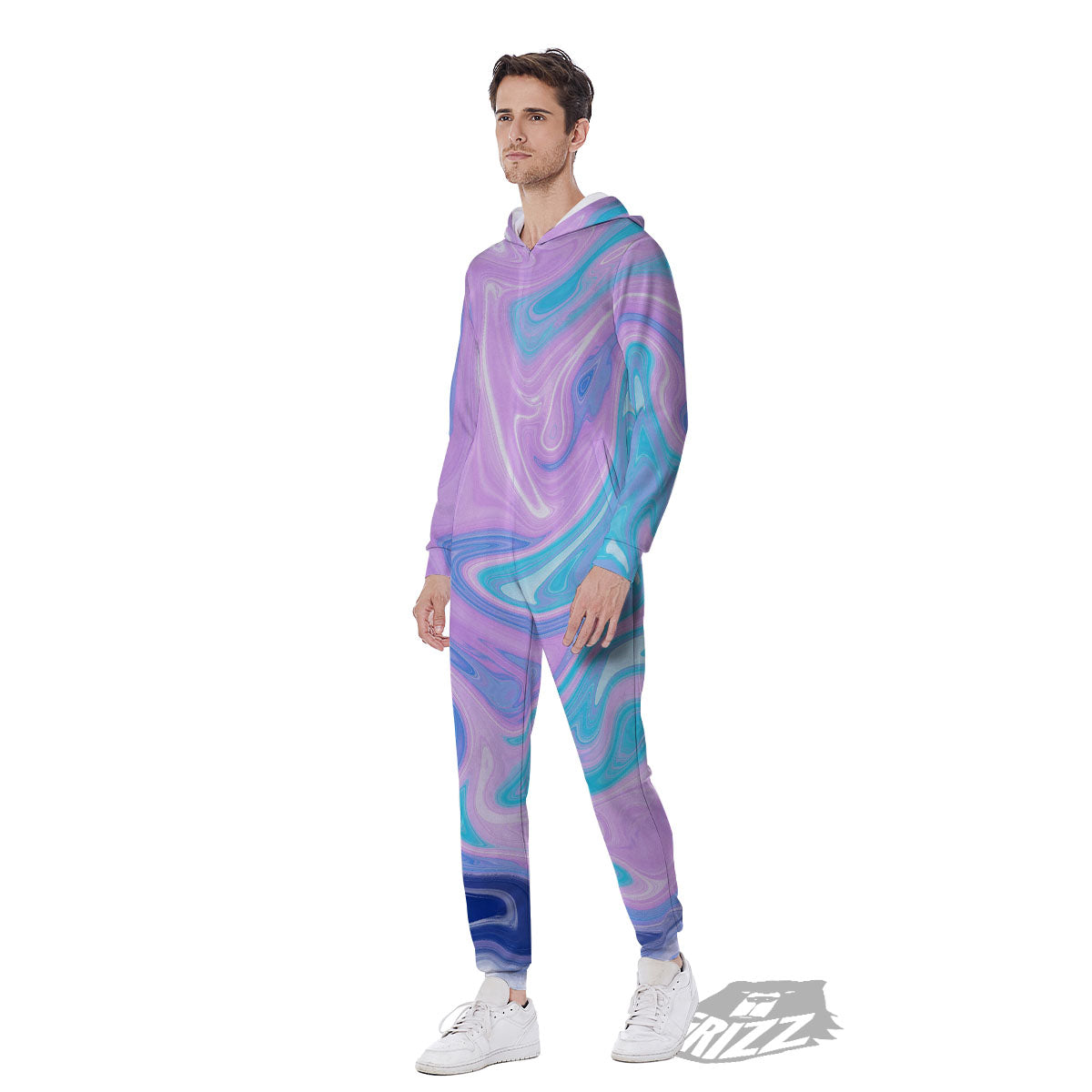 Acid Melt Blue And Pink Print Men's Jumpsuit-grizzshop
