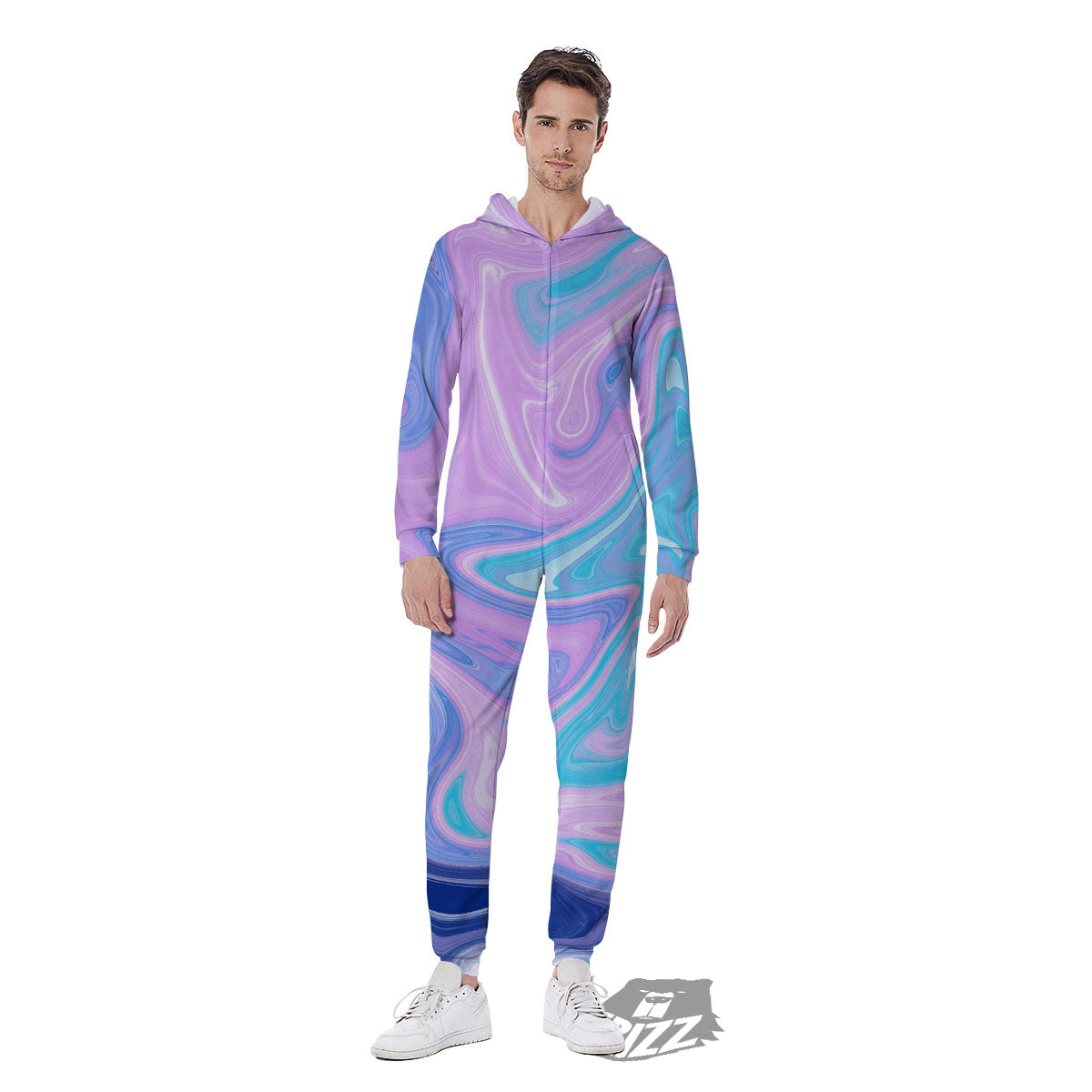 Acid Melt Blue And Pink Print Men's Jumpsuit-grizzshop