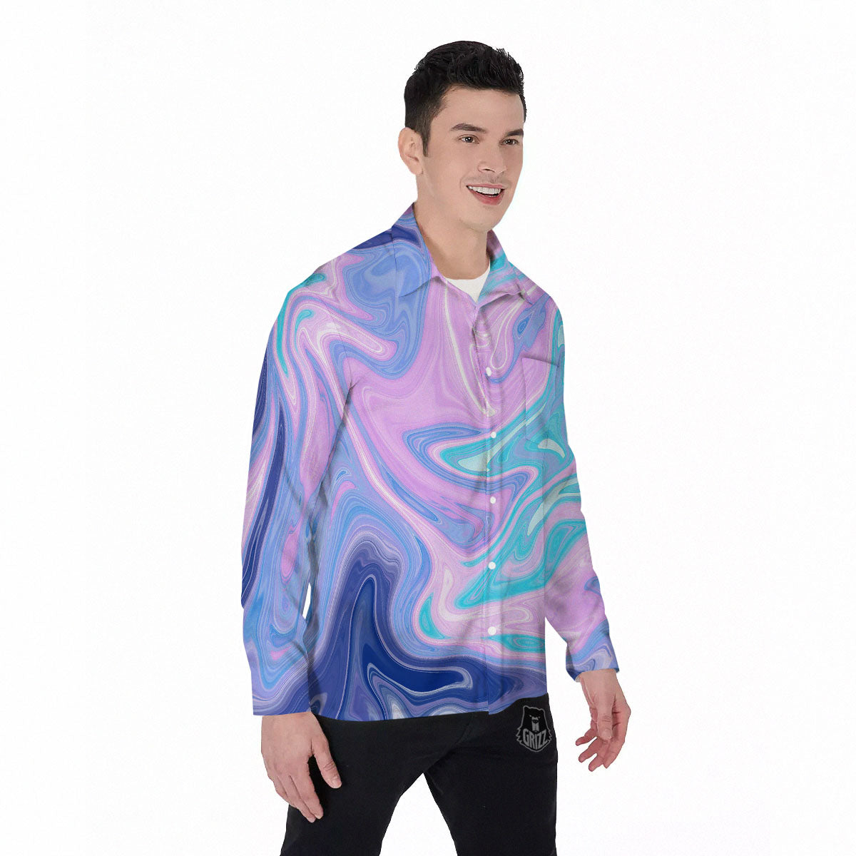 Acid Melt Blue And Pink Print Men's Long Sleeve Shirts-grizzshop