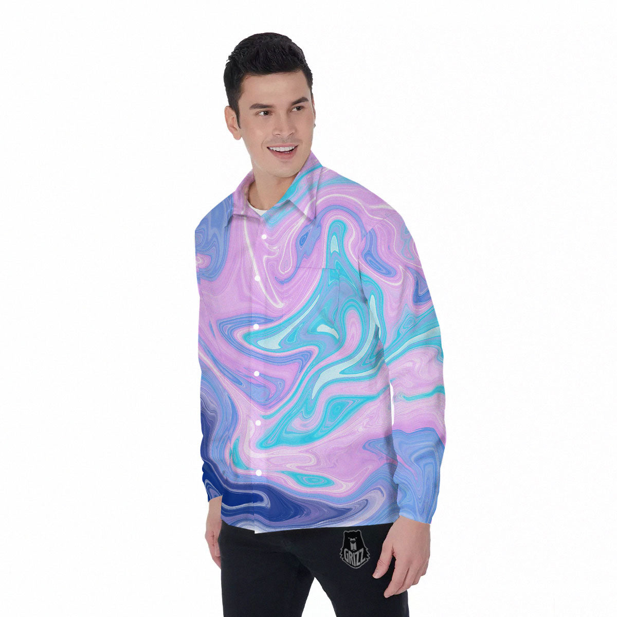 Acid Melt Blue And Pink Print Men's Long Sleeve Shirts-grizzshop