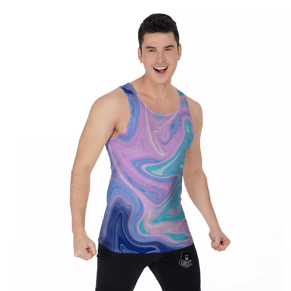 Acid Melt Blue And Pink Print Men's Tank Top-grizzshop
