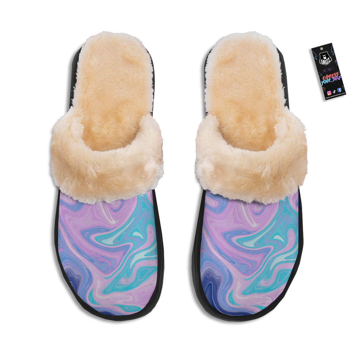 Acid Melt Blue And Pink Print Slippers-grizzshop