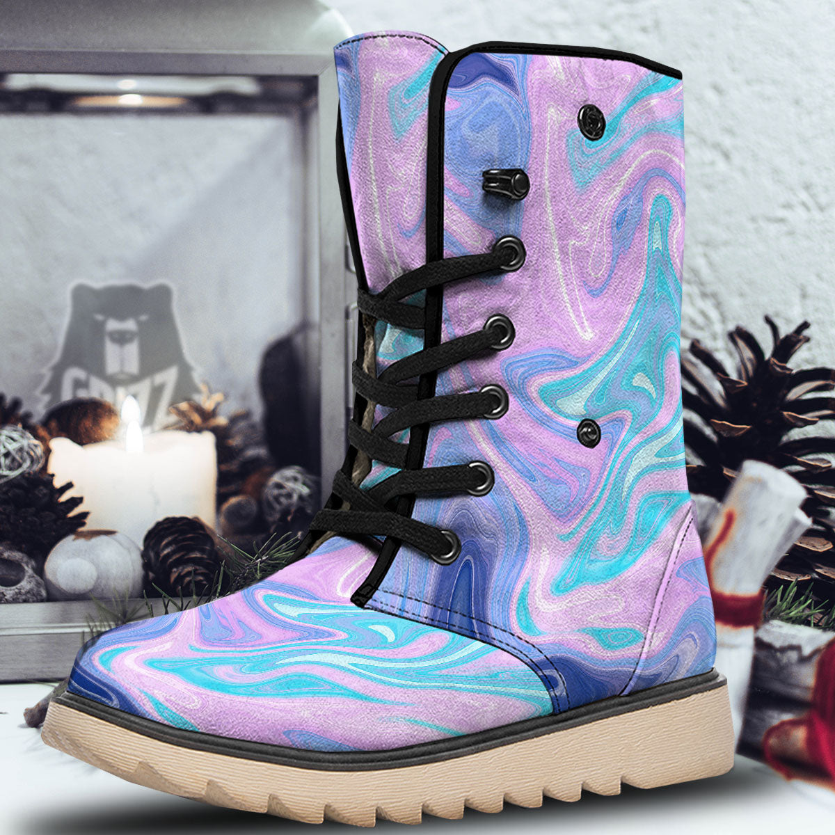 Acid Melt Blue And Pink Print Snow Boots-grizzshop