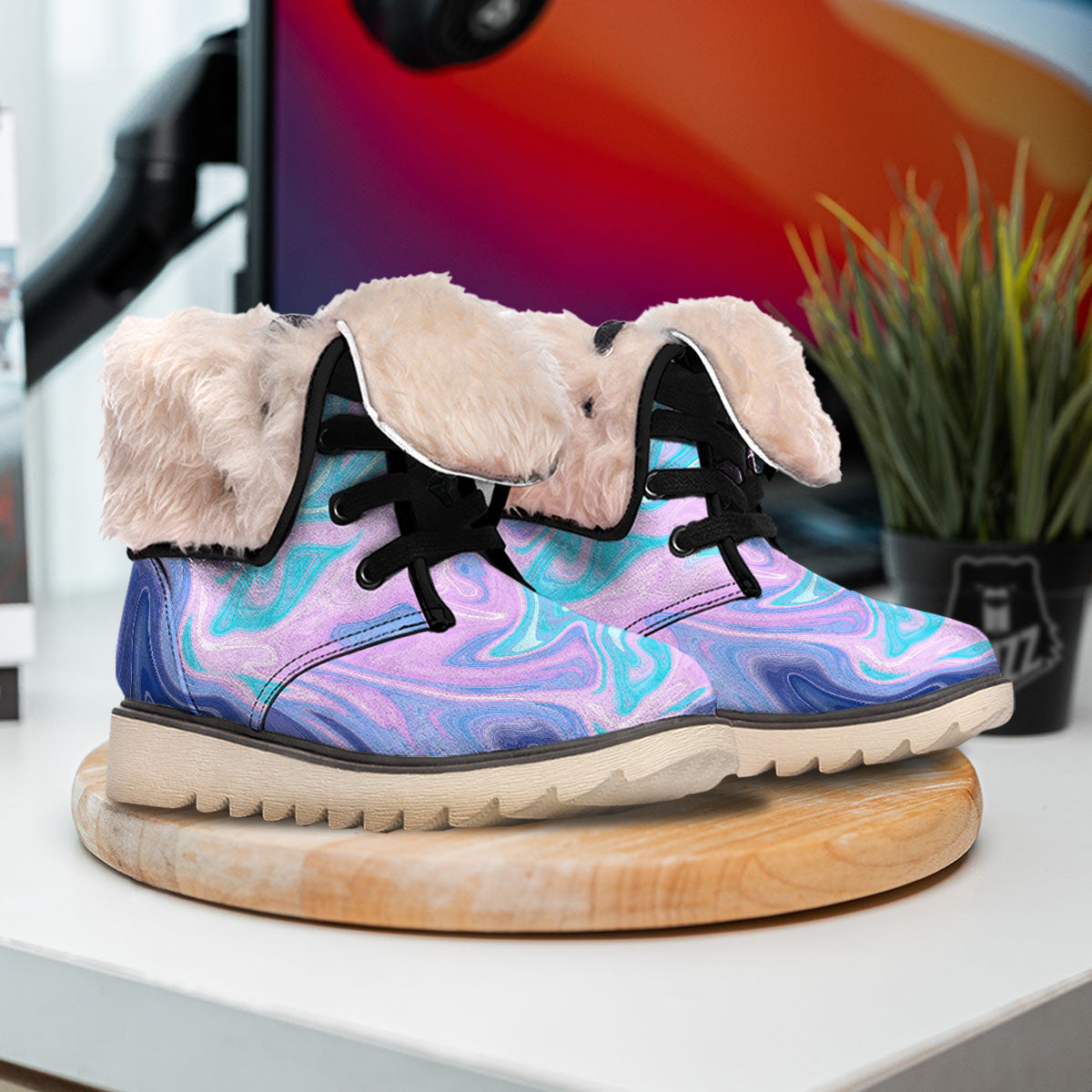 Acid Melt Blue And Pink Print Snow Boots-grizzshop