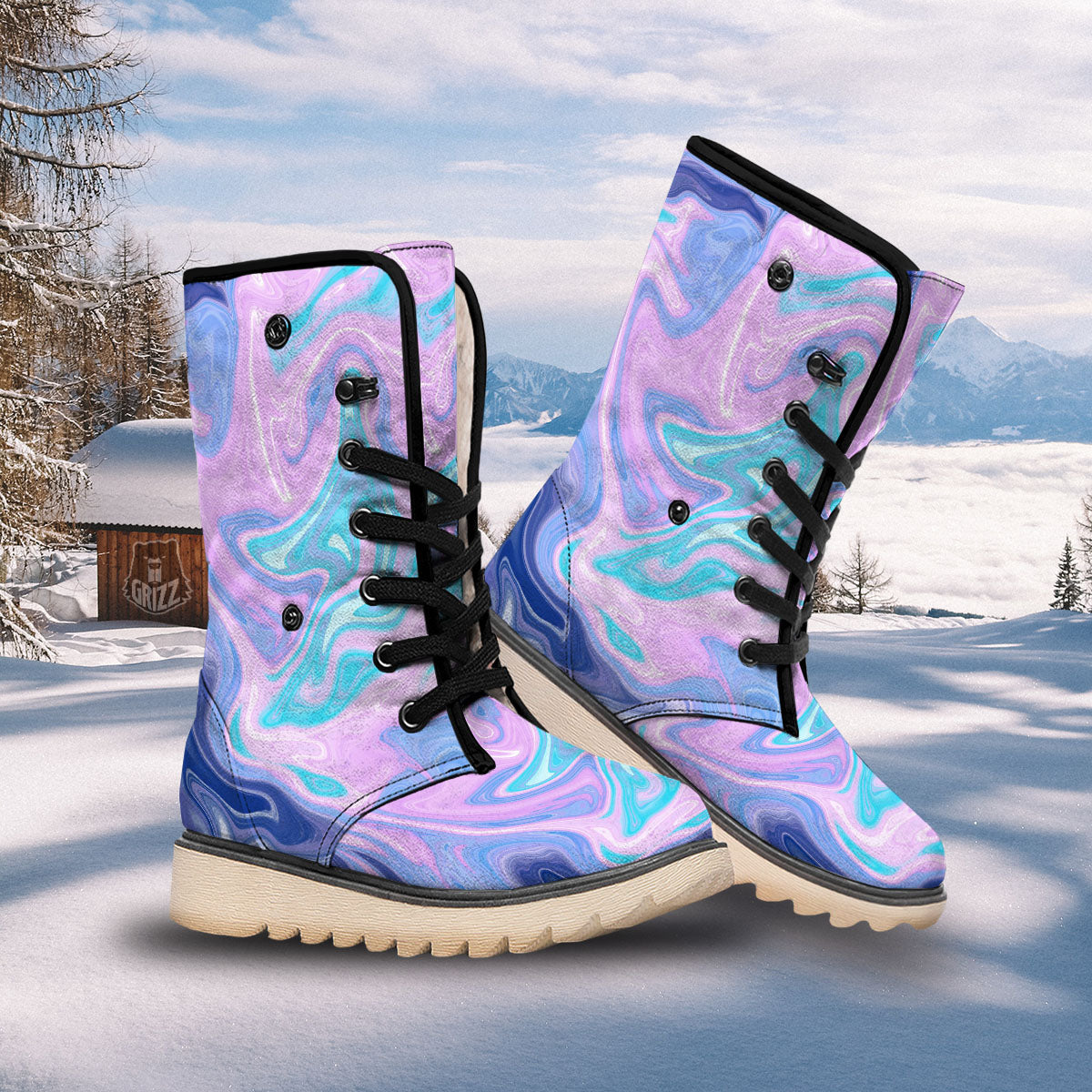 Acid Melt Blue And Pink Print Snow Boots-grizzshop