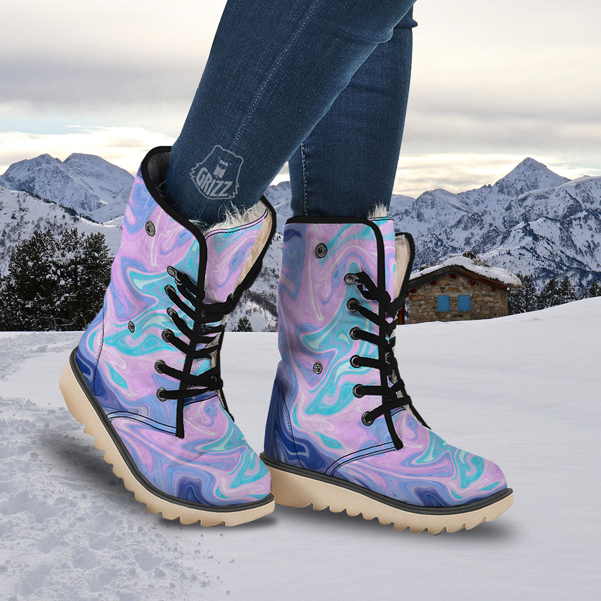 Acid Melt Blue And Pink Print Snow Boots-grizzshop