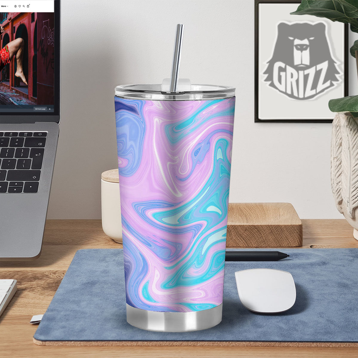 Acid Melt Blue And Pink Print Tumbler-grizzshop