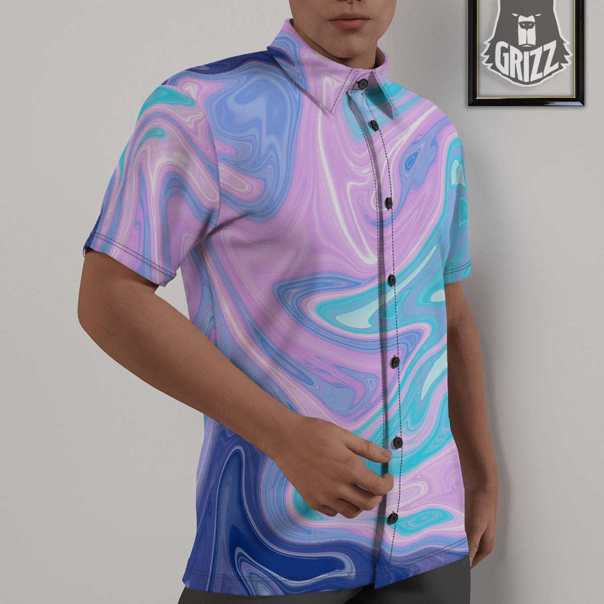 Acid Melt Blue And Pink Print Untucked Shirts-grizzshop
