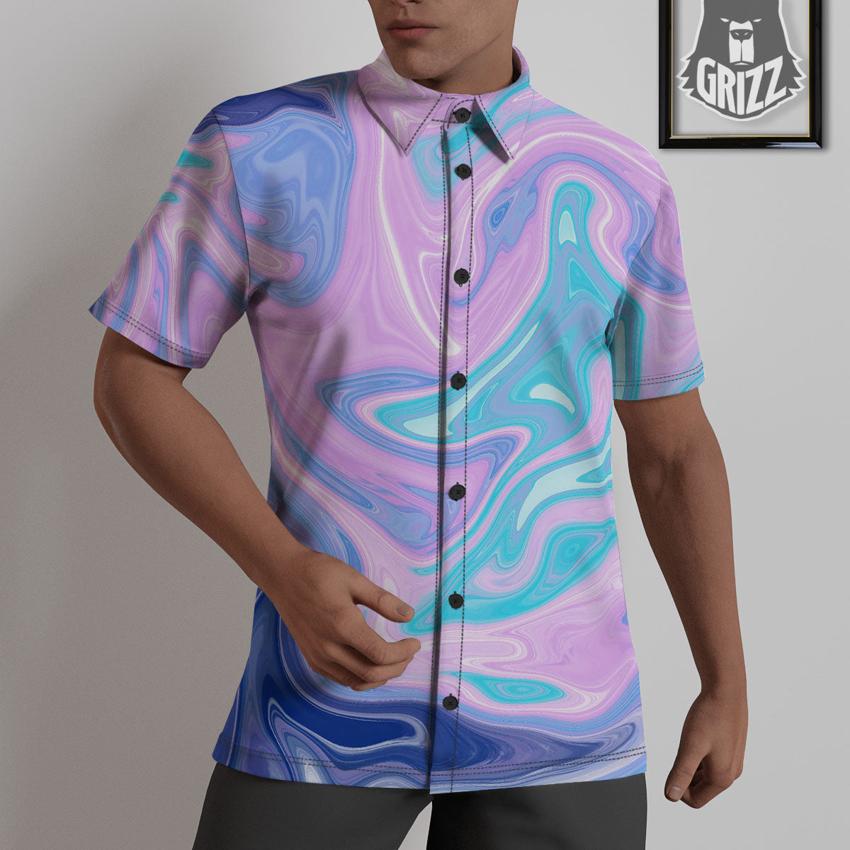 Acid Melt Blue And Pink Print Untucked Shirts-grizzshop