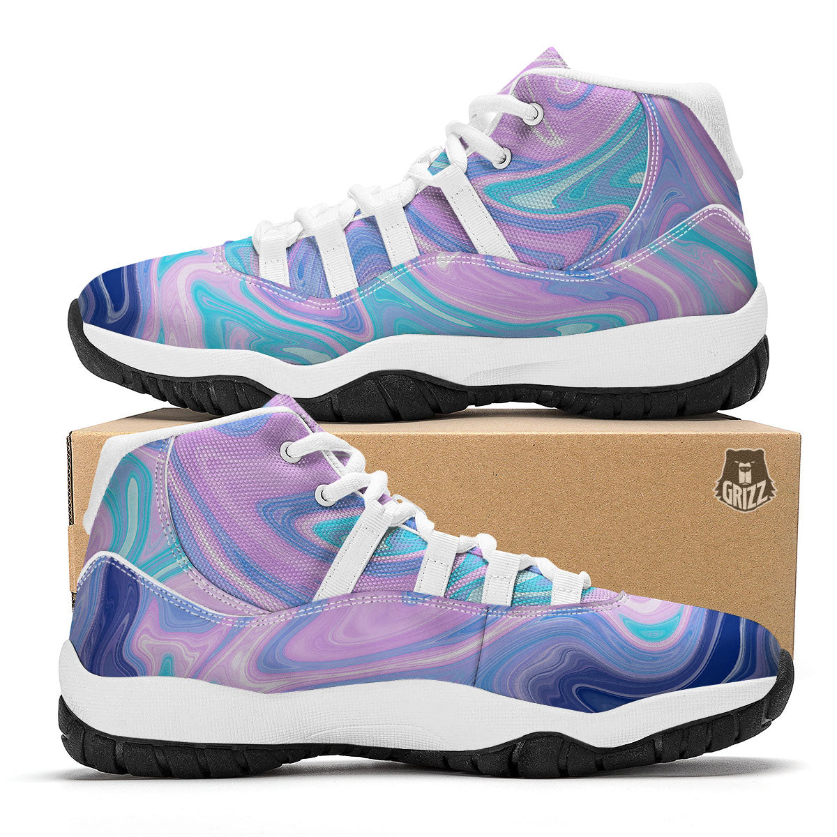 Acid Melt Blue And Pink Print White Bball Shoes-grizzshop