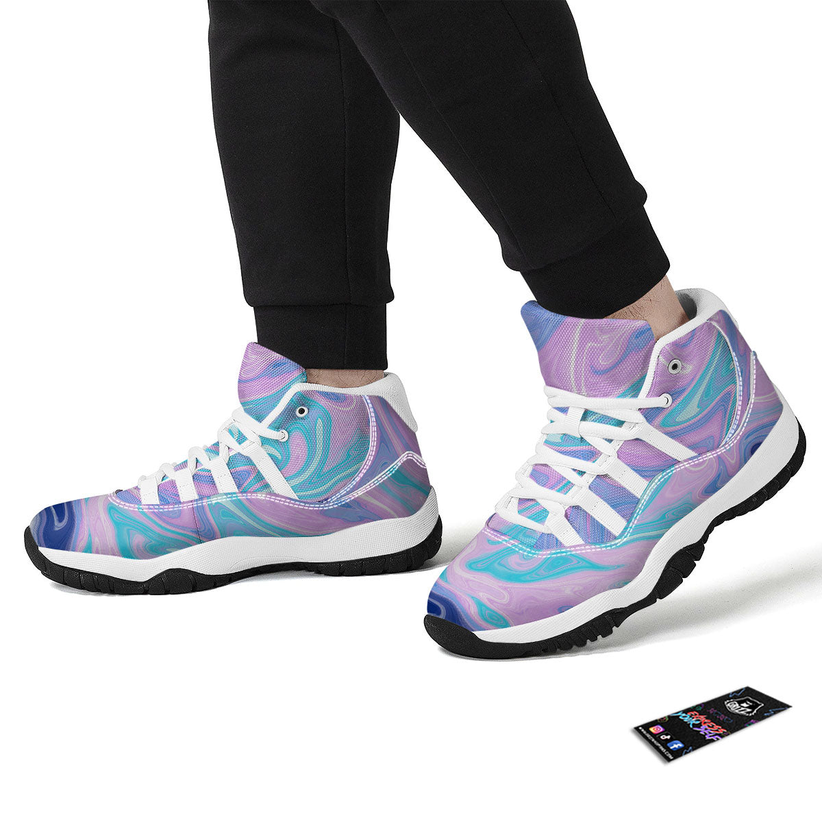 Acid Melt Blue And Pink Print White Bball Shoes-grizzshop