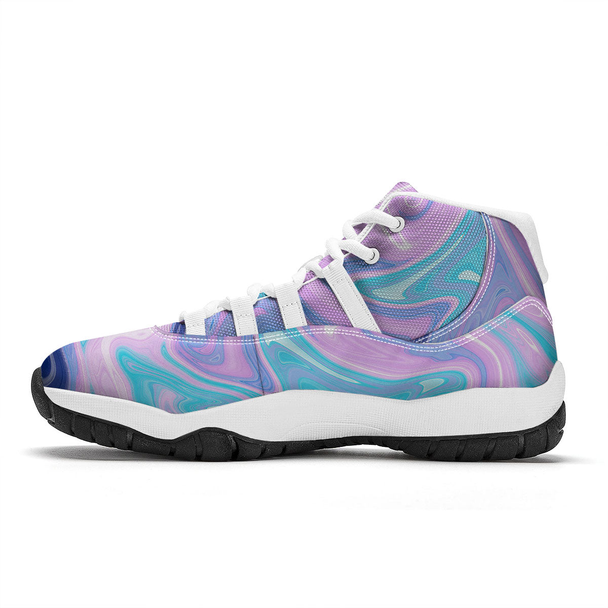 Acid Melt Blue And Pink Print White Bball Shoes-grizzshop