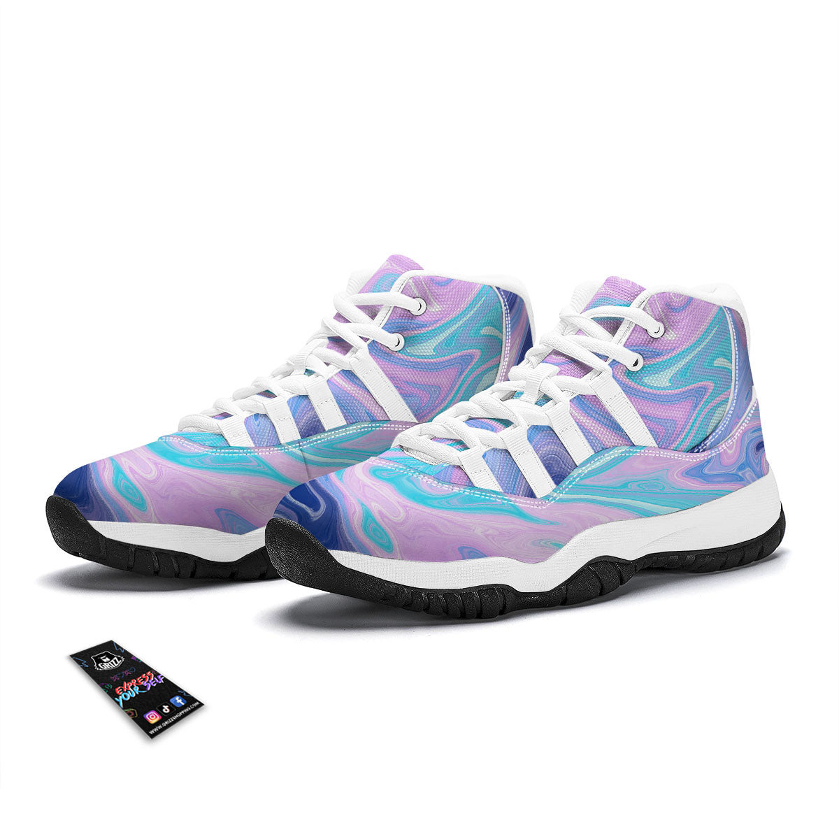 Acid Melt Blue And Pink Print White Bball Shoes-grizzshop