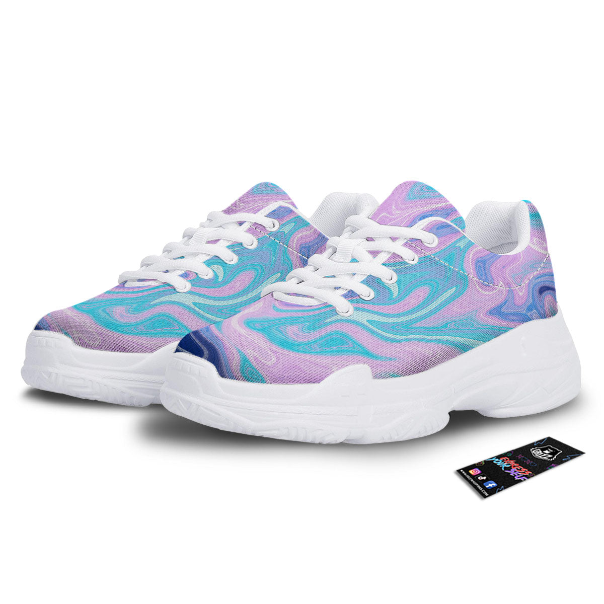 Acid Melt Blue And Pink Print White Chunky Shoes-grizzshop