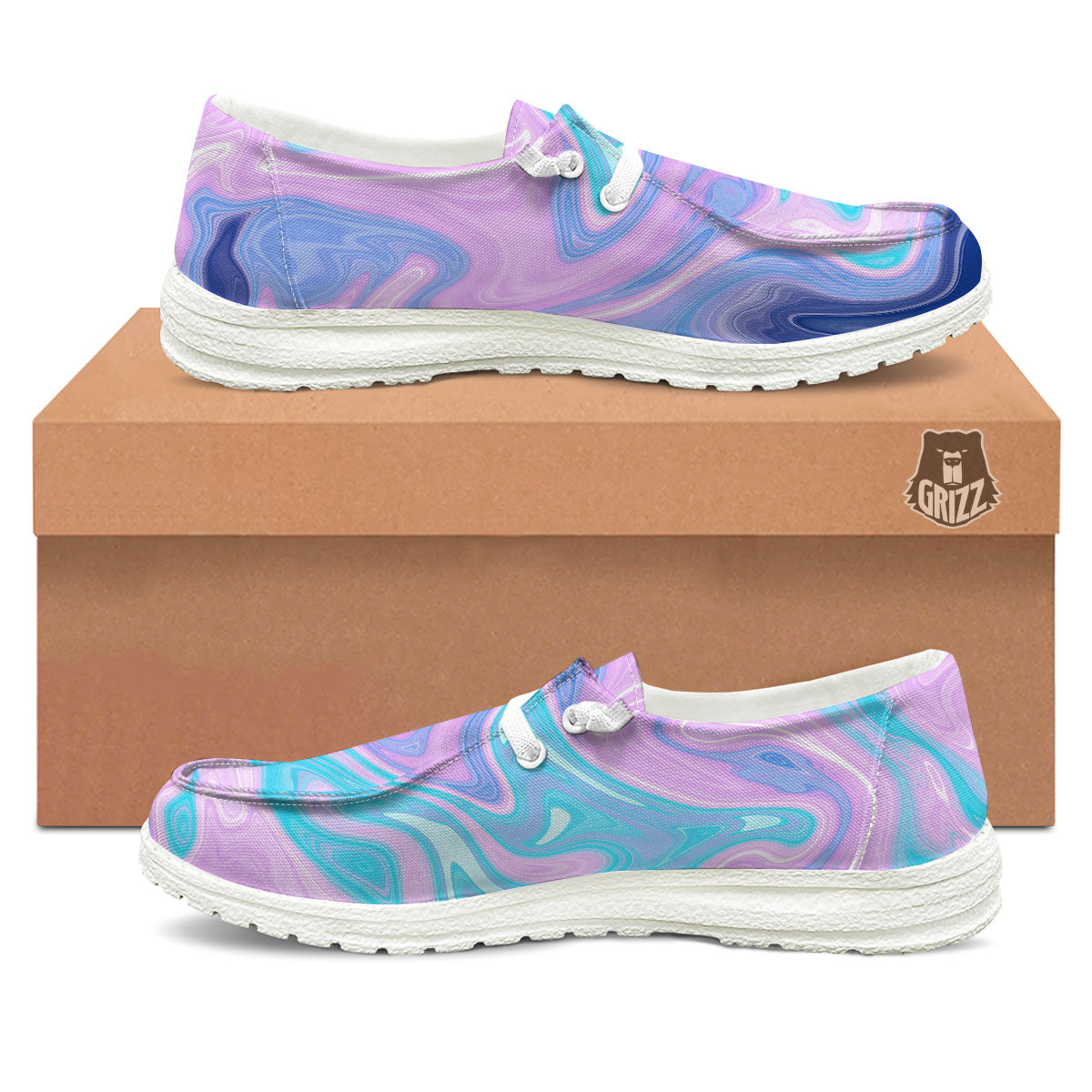 Acid Melt Blue And Pink Print White Loafers-grizzshop